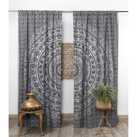 Popular Handicrafts Indian Hippie Bohemian Beautiful Elephant Mandala Cortina Paneles Negro Plata