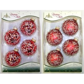 Ball Set Glitter Tendrils 7 cm 2 Assorted Red Glossy / Matt 4 Pcs/Box 2 Box/Set