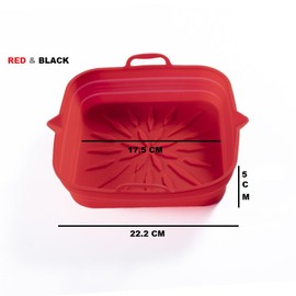 Air Fryer Silicone Pot, Air Fryer Silicone Basket Bowl, Silicone Baking Tray Pots for 3 to 5 Qt for Air fryer Oven Reusable Baking Tray Oven Accessories (Red+Black)