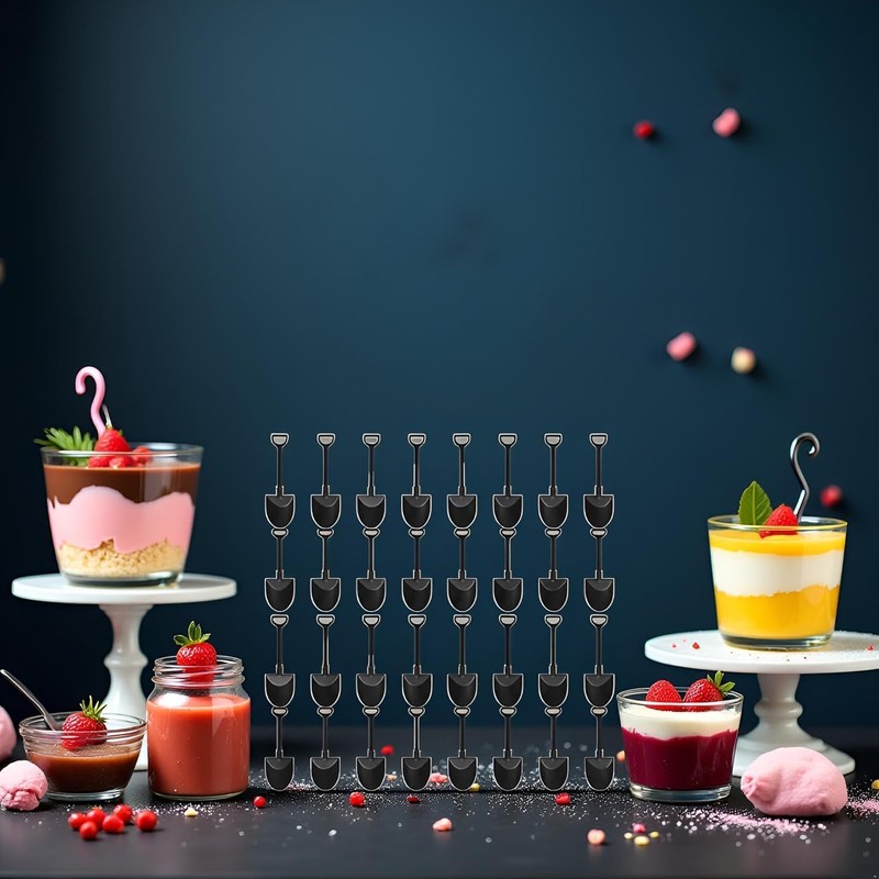 100Pcs Black Plastic Mini Ice Cream Spoons Dessert Shovels Pudding