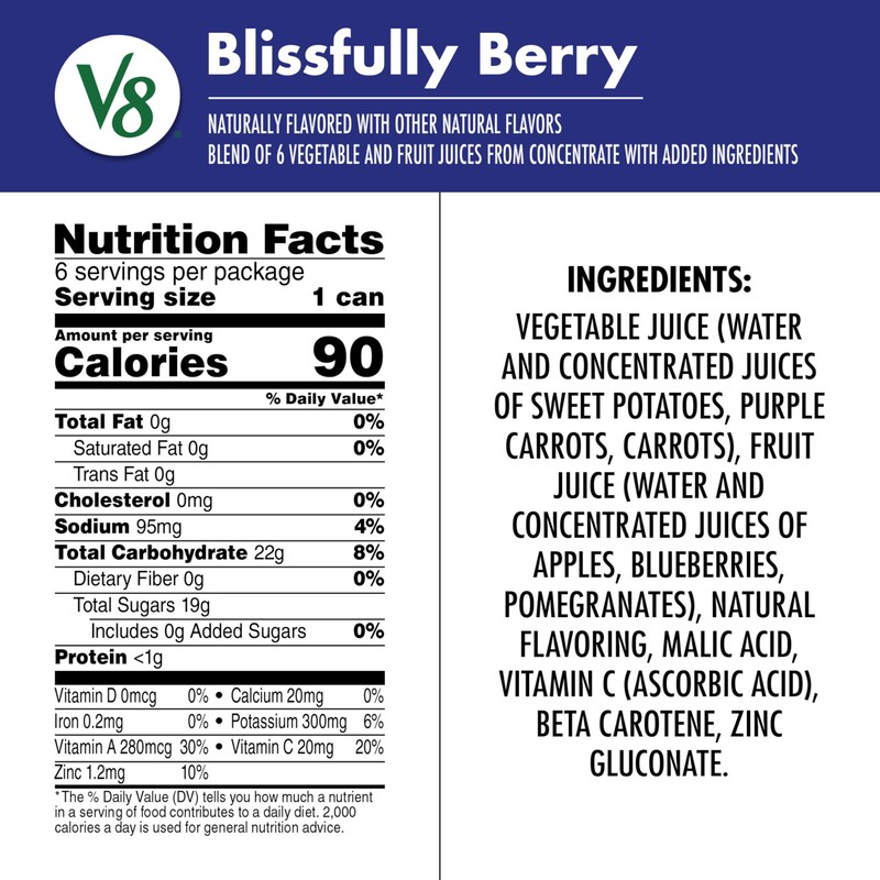 V8 Blissfully Berry 100% Fruit and Vegetable Juice, 8 fl