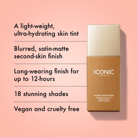 ICONIC LONDON Super Smoother Blurring Skin Tint | Light to Medium Coverage, Hydrating, Ultra-Lightweight Tinted Moisturizer, Cruelty-Free, Vegan Makeup (Warm Tan) 1.01 Fl oz
