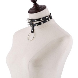 Deelfel Women's Choker Necklace, PU Leather, Studded Punk, O-Ring, Gothic Style, Neck Accessory, For Clubs and Live