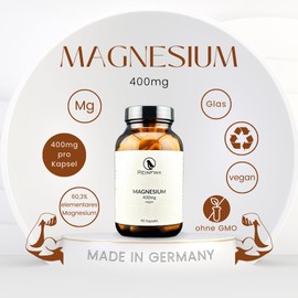 Reinfink Magnesium vegan - 670mg je Kapsel davon 400mg elementares Magnesium - 90 Kapseln im Glas Reinfink? (1x 90 Kapseln)