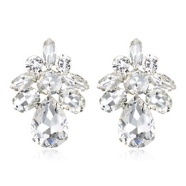 EVER FAITH Rhinestone Clip On Earrings Art Deco Flower Clip On Earrings for Women Girls Clear Silver Tone, Sterling Silver, No Gemstone