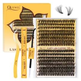 QUEWEL DIY Lash Extension Kit, 320Pcs 30D+40D 3D Clusters Mix 12-18mm Eyelash Clusters Kit with Lash Bond and Seal and Tweezers Easy DIY at Home(3D-30+40D Kit)
