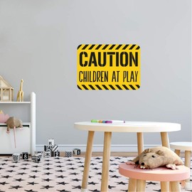 Caution Children at Play - Nursery Kids Bedroom Decor Playroom Signage Vinyl Adhesive Vinyl Wall Sticker Decoration | 20" x 28" Home Living Room Wall Lettering Art Decal Quotes Design