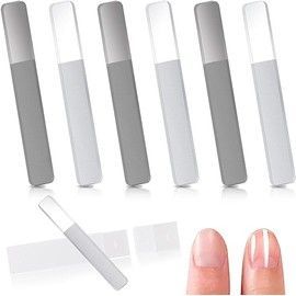 6 Pieces White and Gray Glass Nail Files, Nano Glass Nail Shine Buffer Polisher, Glass Nail File with Case for Natural Nails, Glass Nail Shiner and To
