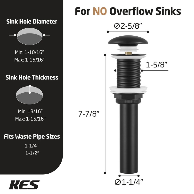 KES Bathroom Sink Drain Without Overflow, Solid Ceramic Cap Pop