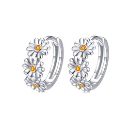 CZ Daisy Flower Small Hoop Earrings for Women Girls Sterling Silver 925 Crystal Floral Round Huggie Hoops Cartilage Earrings Tragus Studs Dainty Jewelry Gifts for Mother BFF