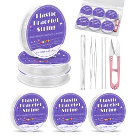 UOOU 6 Size Elastic String for Bracelets, 1mm Clear Stretchy Bracelet String with Beading Needles, Friendship Bracelet String for Jewelry Making Supplies