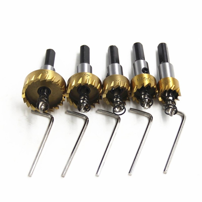 ZONADAH 5pcs Titanium Coated Drill Bit Set 16mm 18.5mm 20mm