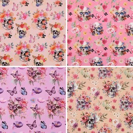 Aimyoo Gothic Wrapping Paper Rolls, 17 Inch X 10 Feet - 4 Rolls - Skull Floral Butterfly Design Gift Wrap Paper for Mother's Day, Birthday Bridal Shower