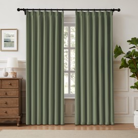 Pinch Pleat Blackout Curtains 2 Pages Linen Textured Waffle Weave Curtains for Bedroom Living Room Darkening Thermal Insulated 63" Energy Efficient Window Treatment for Patio 40"W x 63"L, Olive Green