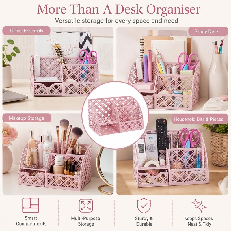 Exerz Desk Organiser, Desk Tidy, Pen Holder, Multifunctional, Metal, Drawer,