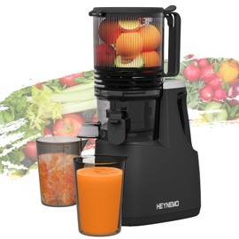 Heynemo Juicer Machines, 5.9" Wide Feed Chute Cold Press Juicer for Whole Vegetable & Fruit, 250W Slow Masticating Juicer Machines with with Dual-Layer Strainer, Easy to Clean,High Juice Yield, Black