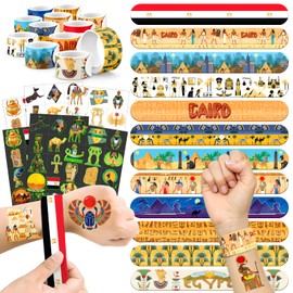 96 PCS Egypt Party Favors Set – 72 Pre-Cut Temporary Tattoos & 24 Slap Bracelets, Perfect for Egyptian-Themed Events, Cultural Celebrations, Travel-Inspired & Ancient History Gifts