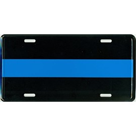 Thin Blue Line Metal License Plate – 6x12 inch Black and Blue Auto Tag for Cars and Trucks - in Support of Police and Law Enforcement Officers
