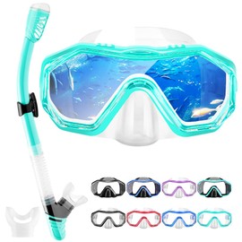 Tyuodna Adult Snorkel Set, 180° Panoramic HD Diving Goggles with Snorkel, Anti-Leak & Anti-Fog Snorkel Mask, Adults, Dry Snorkel Set (White/Green)