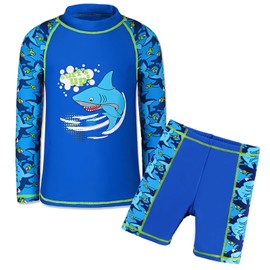 TFJH E - Traje de baño de dos piezas con protección solar UPF 50+ UV para niños, pescado azul marino, 4-5T