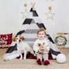 nic-473109 White Black Striped Kid Teepee Portable Canvas Tent Foldable