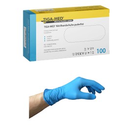 Tiga-Med Nitrile Gloves Powder-Free Size: X-Large Disposable Gloves Made of Nitrile Blue Pack of 100 Disposable Gloves without Latex