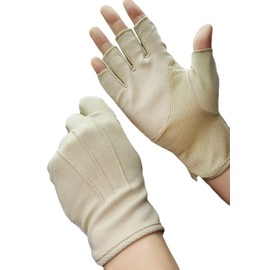 JIAHG Herren Halbfinger Handschuhe Baumwolle Fahrradhandschuhe Anti-Rutsch, Anti-UV Schutz, Atmungsaktiv Sporthandschuhe, Einheitsgröße, Beige