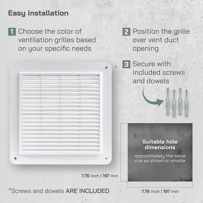 Vent Systems 10" x 10" (Outer Size) Inch White Plastic