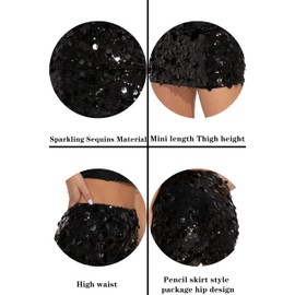 GUANYY Black Sequin Skirt for Women Bodycon Pencil Sparkly Sequence Short Mini Skirts Party Night Out Black X-Large