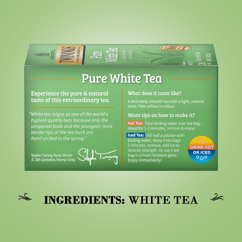 Twinings Pure White Tea Bags - Delicate Caffeinated Tea Made