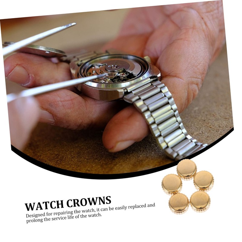 FOMIYES 5pcs Golden Watch Crowns Replacement Tools Watchmaker Accessory for