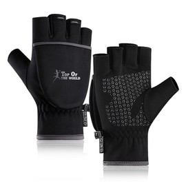 HITNEXT Bicycle Gloves Black, Winter Convertible Mittens Flip Fingerless Gloves Mountain Bike Motorcycle Fishing Gloves, Touchscreen Cycling Photography Gloves for men women ladies