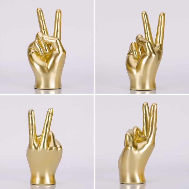 DOVDOV Peaceful Hand Gesture, Gold Hand Decoration, Gold Finger Figurine