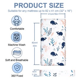 2 PCS Cot Sheets, 100% Microfibre Breathable Cot Fitted Sheets 82 x 41cm, Ultra Soft Baby Crib Sheets Cover for All Bassinet Mattress Shapes, Whale & Seals
