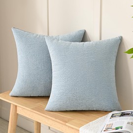 Volcanics Pack of 2 Misty Blue Decorative Chenille Cushion Covers 50x50cm, Soft Accent Couch Throw Pillow Covers with Embossed Pattern, Modern Minimalist Style for Sofa Bedroom Living Room