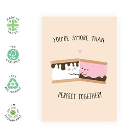 Sweet and Cute Love Card for Them - 'Smore Than Together' - Gifts for Friends, Brother, Sister, Mum, Dad, Parents, Cousin, Colleagues - Valentines Day Presents Men Women - Comes with Fun Stickers