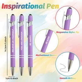 60 Piece Inspirational Pens Kit with Stylus Tip & Sayings – 30 Motivational Pen + 30 Individual Bags – Uplifting Quote & Positive Ideas – For Teachers, Office, School, Meetings, Team Events(Purple)