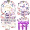 P PIPITA 120 Pieces Outer Space Butterfly Themed Party Tableware