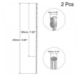 sourcing map HSS(High Speed Steel) Extra Long Twist Drill Bits, 4mm Drill Diameter 250mm Length for Hardened Metal Woodwork Plastic Aluminum Alloy 2 Pcs