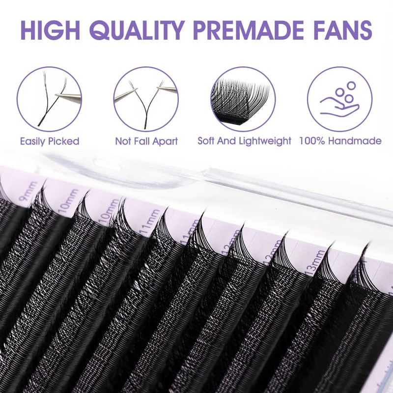 Natuhana Eyelash Extensions, YY-Shaped, 0.07 C Curl, 8-14 mm Volume,
