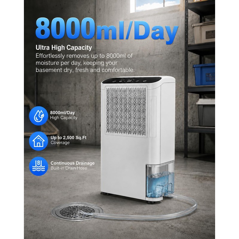 Dehumidifiers for Home & Basement, 2500 Sq.Ft Small Dehumidifier with