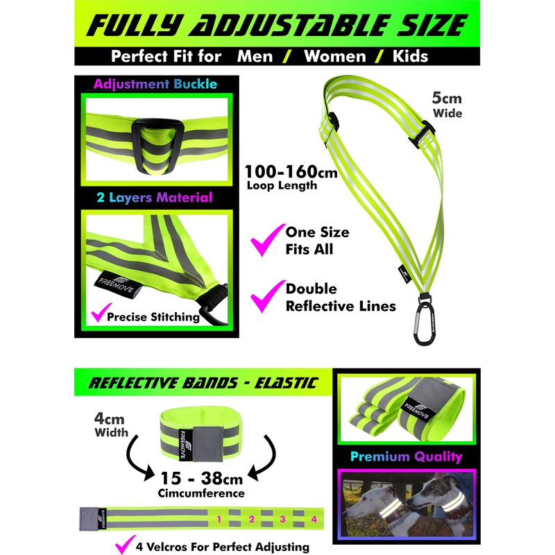 FREEMOVE Reflective SASH with 2 Reflective Arm Bands/Reflective Wristbands >