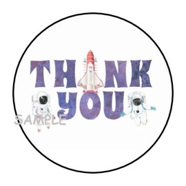 PartyMommy 30 THANK YOU OUTER SPACE ENVELOPE SEALS LABELS STICKERS 1.5" ROUND ASTRONAUTS