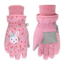 Kids Winter Gloves Warm Ski Snow Mittens Cold Weather for Girls Boys Toddler (Pink-Bunny, S (Fits Kids 4-6))