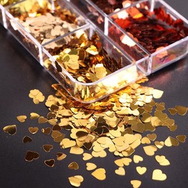 6 Grids Valentine's Day Nail Art Glitters, Sequins, Holographic Heart Love Retro Acrylic Nails Designs Stickers for Valentine's Party Decorations