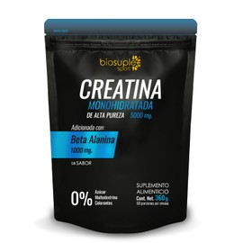 BIOSUPLE | Creatina + Beta Alanina 100% puras, sin ingredientes de relleno. 360 g | 60 porciones - Suplemento alimenticio en polvo sin sabor.