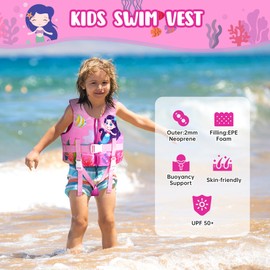 Welebar Toddler Swim Vest, Floaties with Adjustable Safety Strap & Crotch Strap for Boys and Girls Age 2-10 Years/22-88lbs