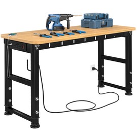 YITAHOME 48 Inch Work Bench, Adjustable Height Workbench for Garage, Heavy Duty Work Bench with Pegboard & Power Outlets, 1600 LBS Load Capacity, Rolling Workbench for Workshop, Office