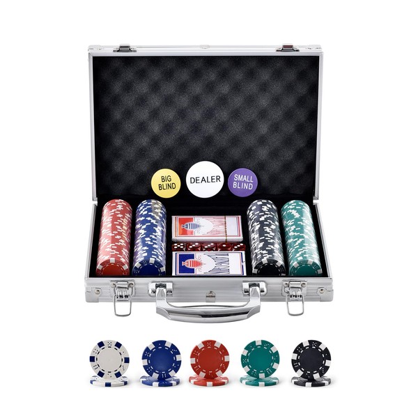 Happybuy 200-Piece Poker Chip Set, Complete Game Set with Aluminum