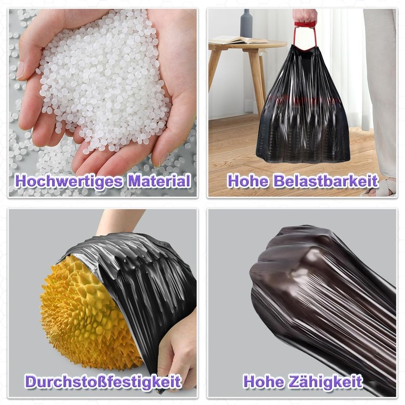 AOSULI Black Bin Liners 10 L with Drawstring Small Bin